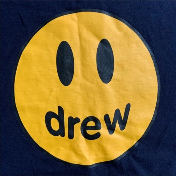 Drew House Navy Blue Happy Face Logo Justin Bieber Shirt - Picture 4 of 9
